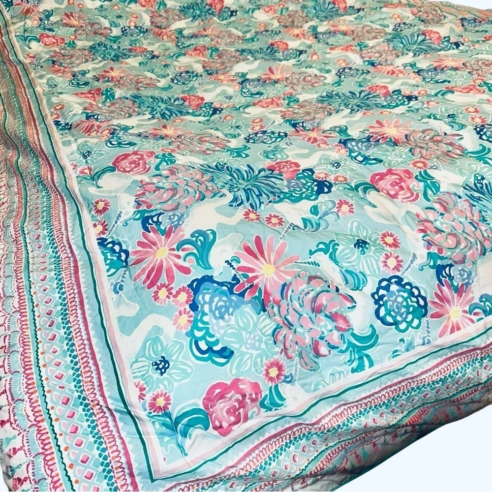 Pottery Barn Kids Teen Lilly Pulitzer Twin Sz Unicorns in Bloom Quilt Comforter
